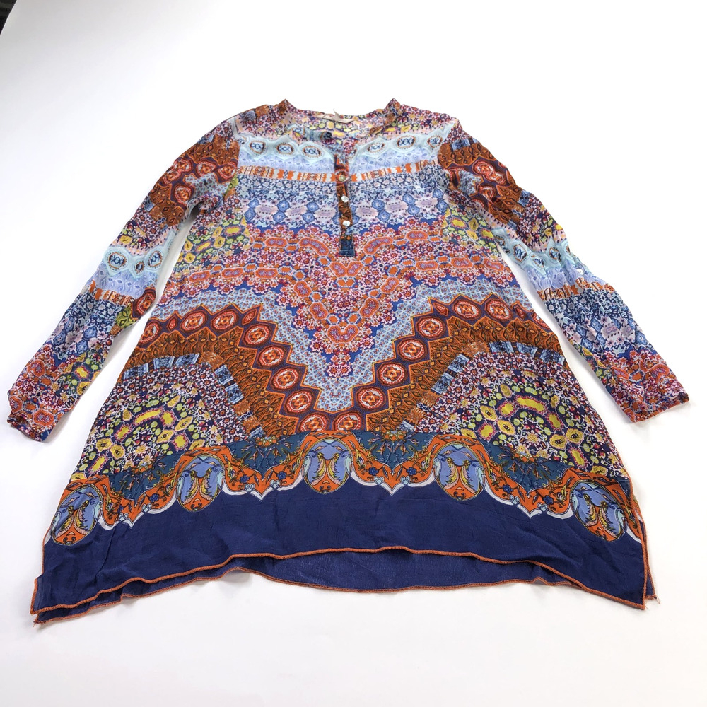 Soft Surroundings XS Geneva Tile Print Tunic Top Long Sleeve Boho Artsy